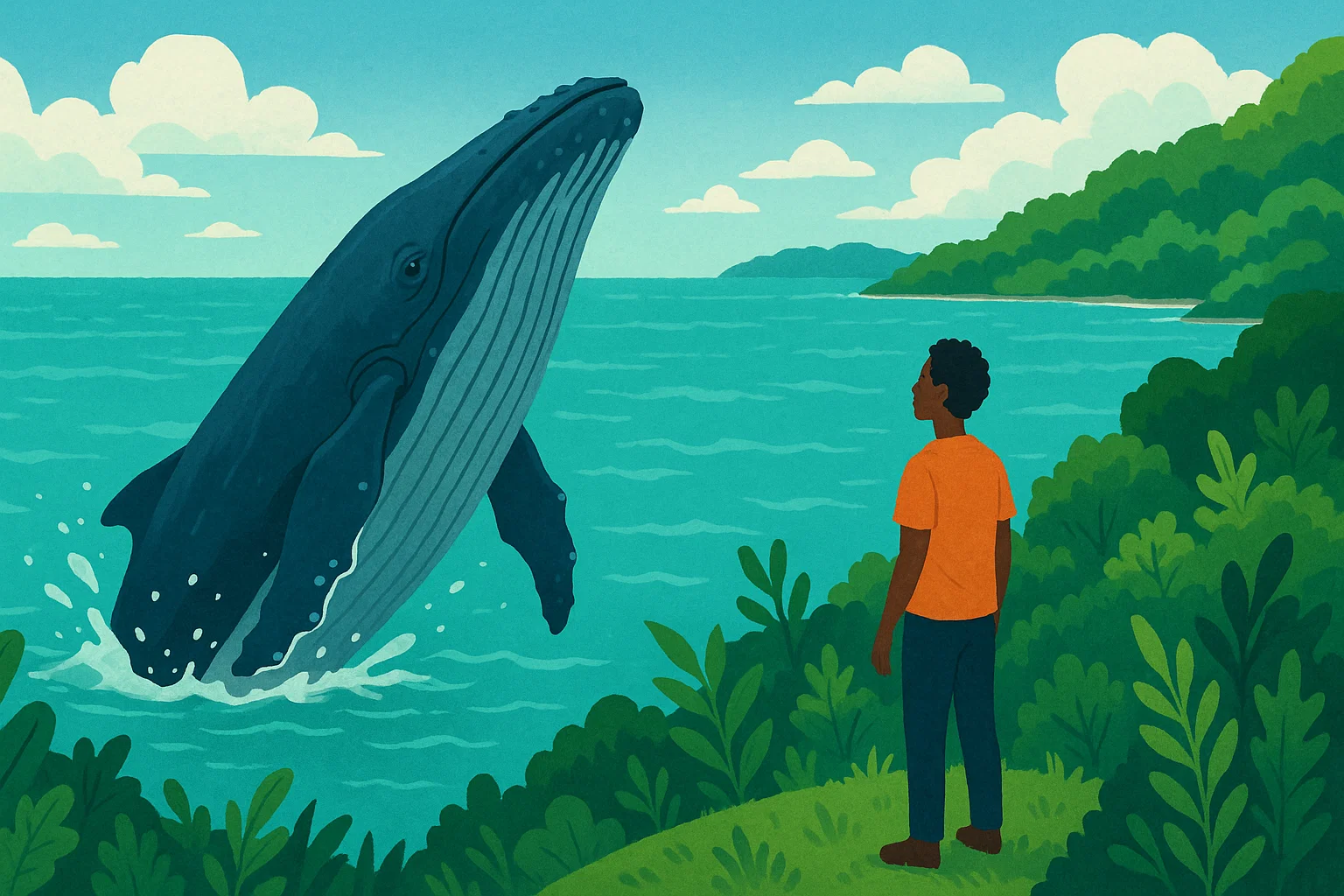Personne observant une baleine près de la côte